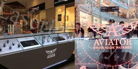 Реклама часов AVIATOR в ТЦ Изумрудный в Томске с помощью лазерной гравировки на оргстекле с подсветкой 2970х1850х20мм.