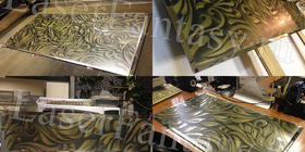 Цветная лазерная гравировка на зеркалах с интерьере дома.