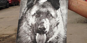 Фото любимой собаки в детализации гравировки на металле 200х300х2мм